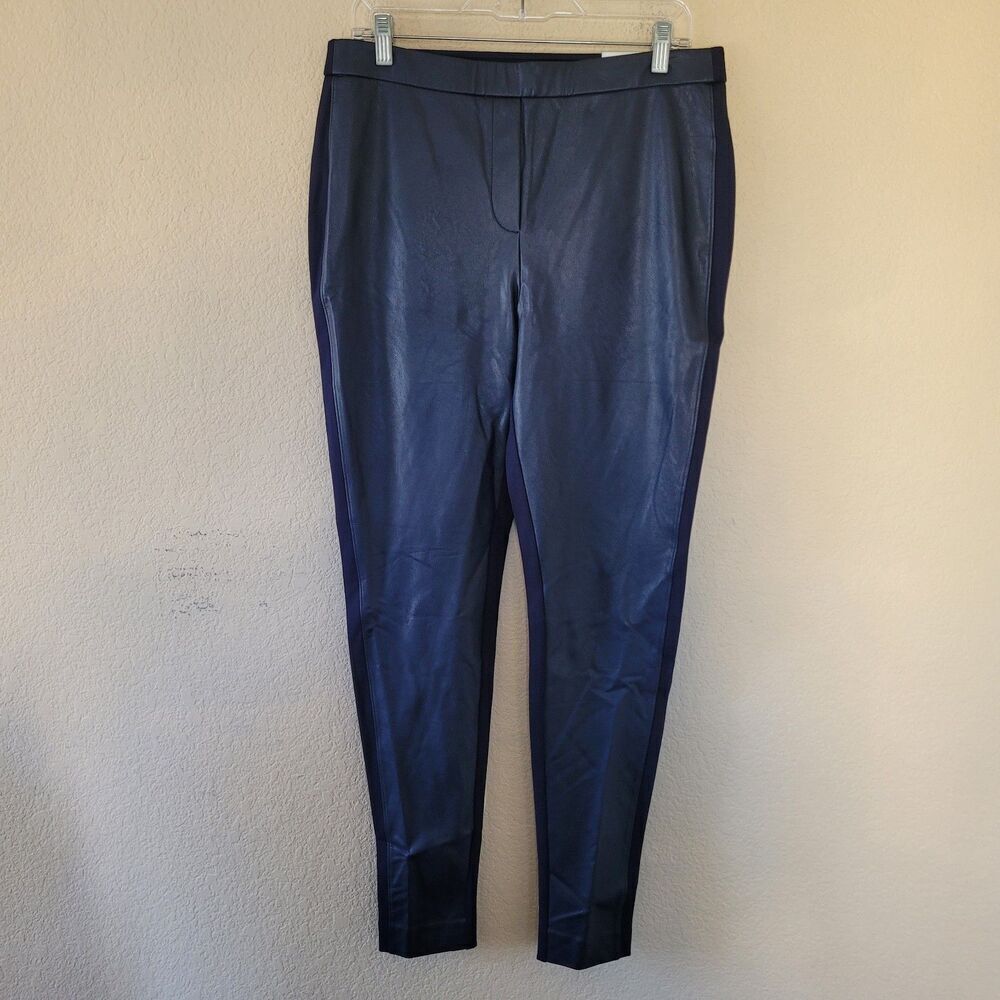 Chicos Faux Leather Front Ponte Back Leggings Navy Blue Size 2T US 12 Tall Nwt